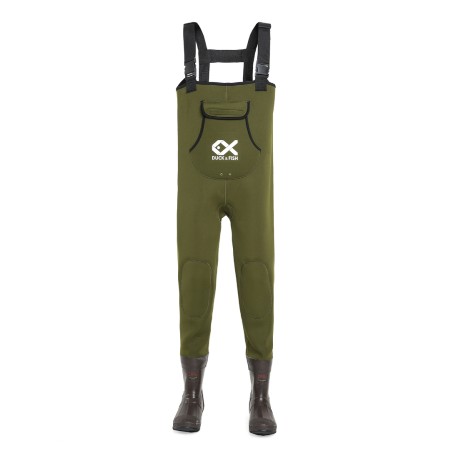 Duck and Fish Brown Fishing Wader Hip Boots with Cleated Outsole 