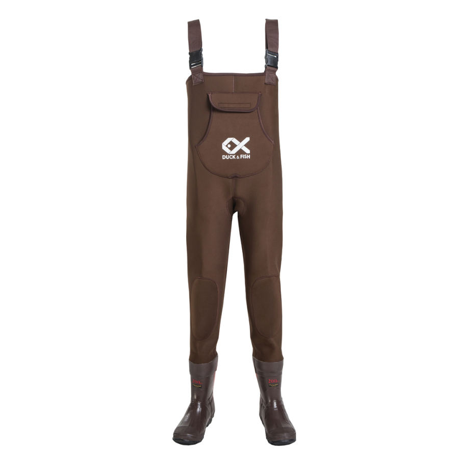 Duck and Fish Brown Fishing Wader Hip Boots with Cleated Outsole 